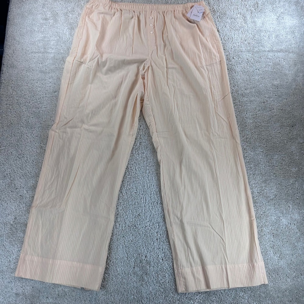 Auden Peach Stripe 100% Cotton Pajama Pants Relaxed Fit Sleepwear Large NEW